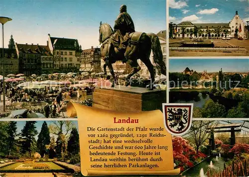 AK / Ansichtskarte Landau_Pfalz Markplatz Reiterstandbild Schloss Park Landau Pfalz