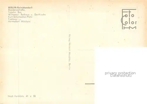 AK / Ansichtskarte Reinickendorf Residenzstr Tegeler See Rathaus Dorfkirche Kurt Schumacher Platz Frohnau Hermsdorf Waldsee Reinickendorf