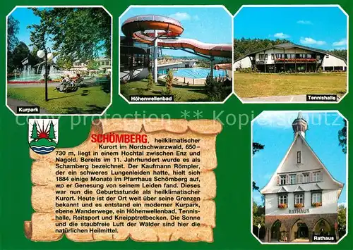 AK / Ansichtskarte Schoemberg_Schwarzwald Rathaus Tennishalle Hoehenwellenbad Schoemberg Schwarzwald
