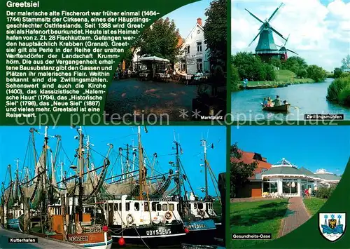 AK / Ansichtskarte Greetsiel Kutterhafen Zwillingsmuehlen Marktplatz Greetsiel