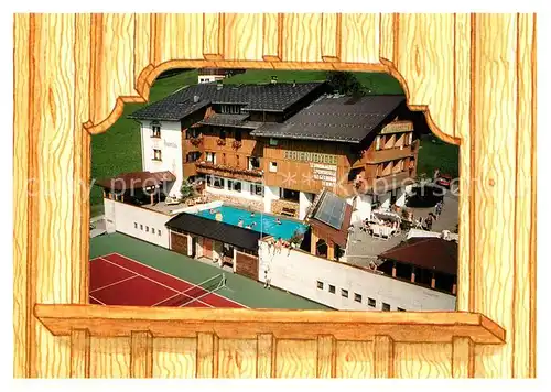 AK / Ansichtskarte Grossdorf_Egg Ferienidylle St Hubertus Hotel Tennis Swimming Pool Fliegeraufnahme Wappen Grossdorf Egg