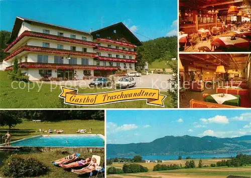 AK / Ansichtskarte Abtsdorf_Attersee Gasthof Pension Traschwandter Restaurant Swimming Pool Landschaftspanorama Alpen 