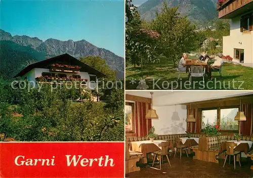 AK / Ansichtskarte Partschins_Merano_Suedtirol Garni Hotel Werth Garten Gastraum Partschins_Merano