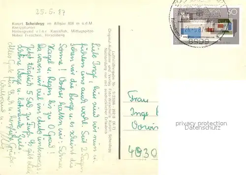 AK / Ansichtskarte Scheidegg_Allgaeu Kneippkurort Alpen Fliegeraufnahme Scheidegg Allgaeu