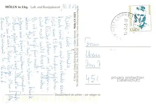 AK / Ansichtskarte Moelln_Lauenburg Kneipp Luftkurort Naturpark Lauenburgische Seen Fliegeraufnahme Moelln_Lauenburg