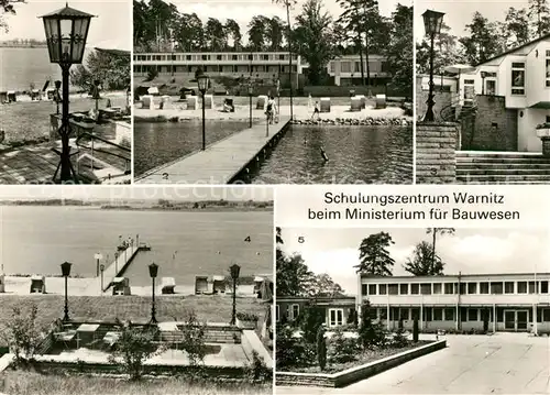 AK / Ansichtskarte Warnitz Schulungszentrum Ministerium fuer Bauwesen Terrasse Strand Bettenhaus Mehrzweckgebaeude Warnitz