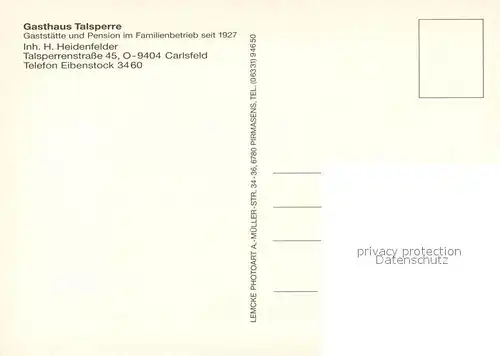 AK / Ansichtskarte Carlsfeld_Erzgebirge Gasthaus Pension Talsperre Carlsfeld Erzgebirge