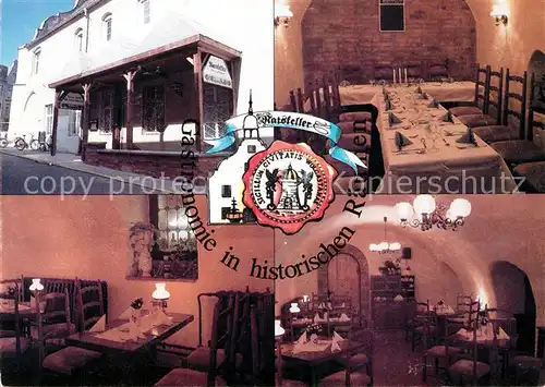 AK / Ansichtskarte Wolgast_Mecklenburg Vorpommern Gaststaette Ratskeller Restaurant Festtafel Wappen Wolgast