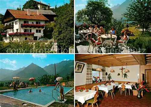AK / Ansichtskarte Schenna_Meran Pension Garni Prairerhof Swimming Pool Terrasse Schenna Meran