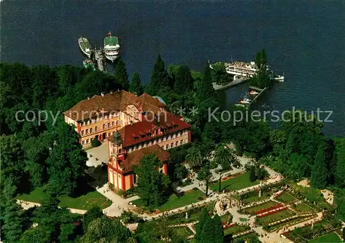 AK / Ansichtskarte Insel_Mainau Schloss Kirche Schlossterrasse Rosengarten Faehre Anleger Fliegeraufnahme Insel Mainau