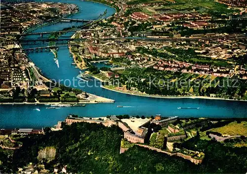 AK / Ansichtskarte Koblenz_Rhein Moselmuendung mit Deutschem Eck und Festung Ehrenbreitstein Fliegeraufnahme Koblenz_Rhein