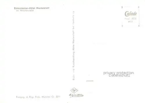 AK / Ansichtskarte Hachenburg_Westerwald Zisterzienser Abtei Marienstatt Fliegeraufnahme Hachenburg_Westerwald