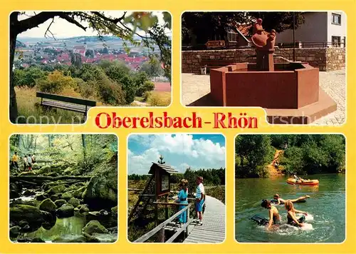 AK / Ansichtskarte Oberelsbach Panorama Brunnen Joh Valentin Rathgeber Waldpartie Holzsteg Badesee Oberelsbach