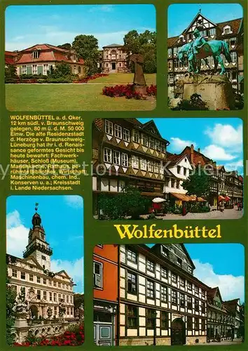 AK / Ansichtskarte Wolfenbuettel Fachwerkhaeuser Schloss Reiterstandbild Wolfenbuettel