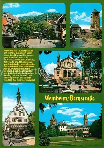 AK / Ansichtskarte Weinheim_Bergstrasse Stadtplatz Schloss Kirche Rathaus Park Weinheim_Bergstrasse