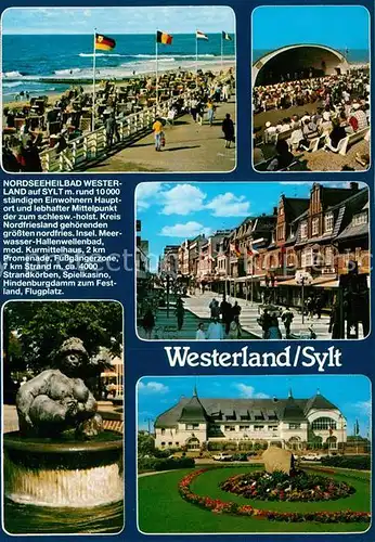 AK / Ansichtskarte Westerland_Sylt Promenade Konzertpavillon Fussgaengerzone Brunnen Park Spielcasino Westerland_Sylt