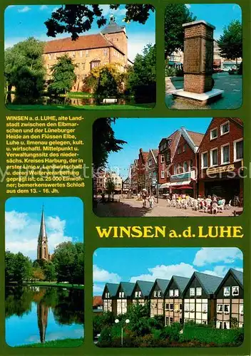 AK / Ansichtskarte Winsen_Luhe Schloss Monument Fussgaengerzone Kirche Teich Winsen Luhe