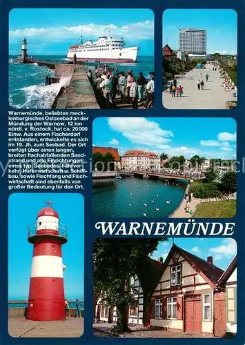 AK / Ansichtskarte Warnemuende_Ostseebad Mole Fahrgastschiff Promenade Leuchtturm Panorama Warnemuende_Ostseebad
