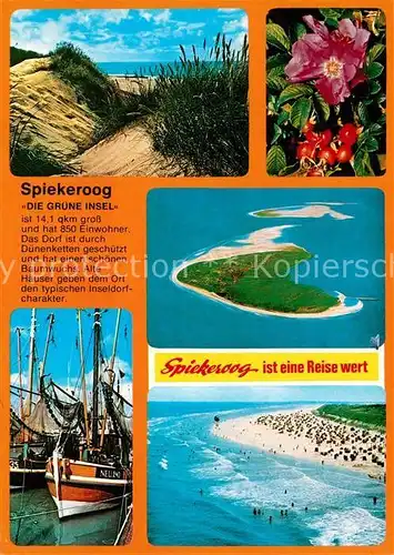 AK / Ansichtskarte Spiekeroog Duenen Flora Fliegeraufnahmen Fischkutter Strandpartie Spiekeroog