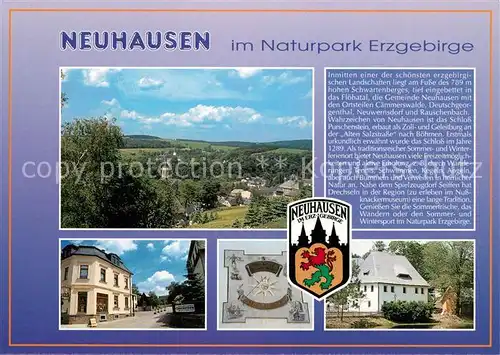 AK / Ansichtskarte Neuhausen_Erzgebirge Panorama Nussknackermuseum Sonnenuhr am Schloss Glashuettenmuseum Neuhausen Erzgebirge