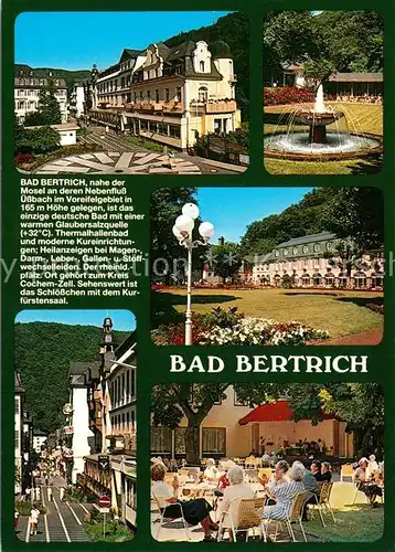 AK / Ansichtskarte Bad_Bertrich Kuranlagen Brunnen Park Kurcafe Fussgaengerzone Bad_Bertrich