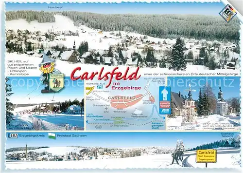 AK / Ansichtskarte Carlsfeld_Erzgebirge Hirschkopf EV. Luth. Trinitatiskirche Carlsfeld Erzgebirge