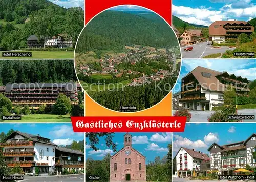 AK / Ansichtskarte Enzkloesterle Hotel Waldhorn Post Kirche Hauptstrasse Enzkloesterle