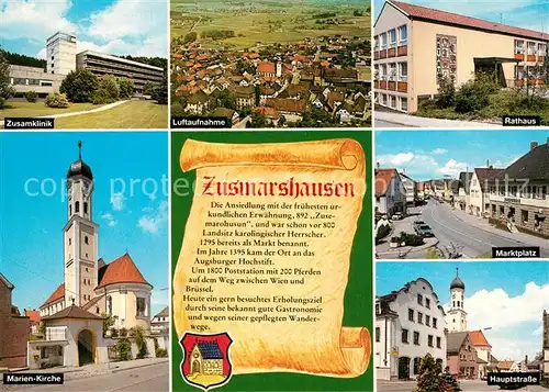 AK / Ansichtskarte Zusmarshausen Marktplatz Hauptstrasse Marien Kirche Fliegeraufnahme Zusmarshausen