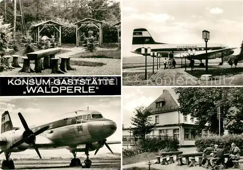 AK / Ansichtskarte Langenbernsdorf Konsum Gaststaette Waldperle Propellerflugzeug Interflug Langenbernsdorf