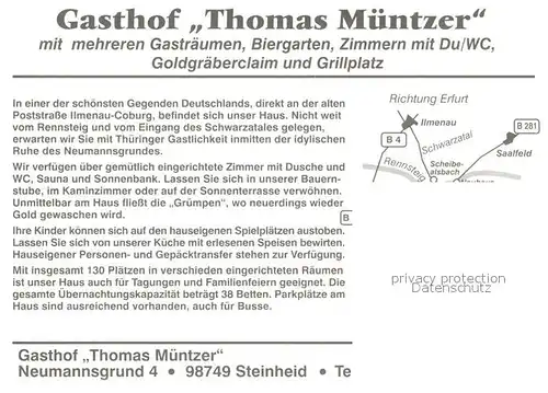 AK / Ansichtskarte Steinheid Gasthof Thomas Muentzer Biergarten Goldgraeberclaim Steinheid