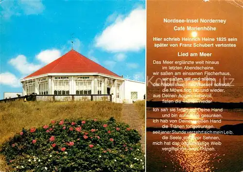 AK / Ansichtskarte Norderney_Nordseebad Cafe Marienhoehe Nordseeinsel Sonnenuntergang am Meer Norderney_Nordseebad