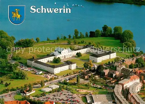 AK / Ansichtskarte Schwerin_Mecklenburg Marstall mit Schwanen Halbinsel Fliegeraufnahme Schwerin_Mecklenburg