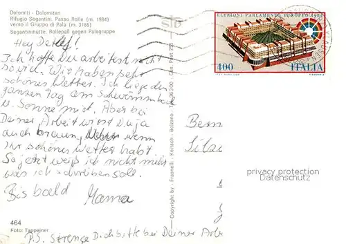 AK / Ansichtskarte Passo_Rolle Segntinihuette Palagruppe Passo_Rolle