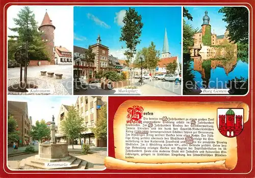 AK / Ansichtskarte Borken_Westfalen Kuhmturm Burg Gemen Marktplatz Kornplatz Borken_Westfalen