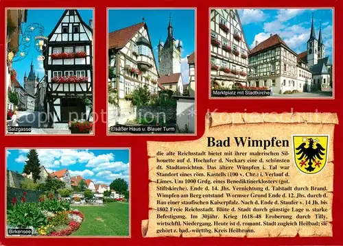AK / Ansichtskarte Wimpfen_Bad Marktplatz Birkensee Elsaesser Haus Blauer Turm Wimpfen_Bad