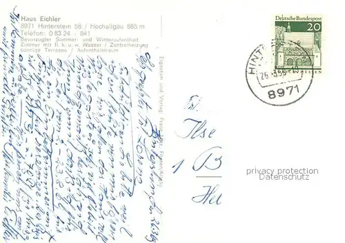 AK / Ansichtskarte Hinterstein_Bad_Hindelang Haus Eichler Hinterstein_Bad_Hindelang