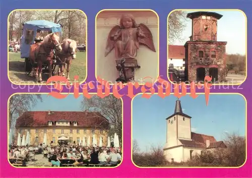 AK / Ansichtskarte Diedersdorf_Zossen Pferdewagen Schloss Gartenrestaurant Turm Kirche Skulptur Diedersdorf Zossen