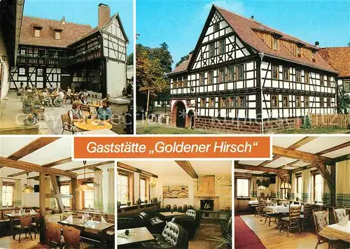 AK / Ansichtskarte Neundorf_Suhl Gaststaette Goldener Hirsch Fachwerkhaus Biergarten Restaurant Neundorf Suhl