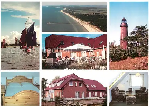 AK / Ansichtskarte Prerow_Ostseebad Appartementhaus Darss Segelschiff Leuchtturm Prerow_Ostseebad