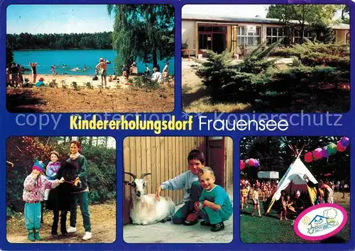 AK / Ansichtskarte Graebendorf_Koenigs_Wusterhausen Kindererholungsdorf Frauensee Badestrand Pony Ziege Zelt Graebendorf_Koenigs