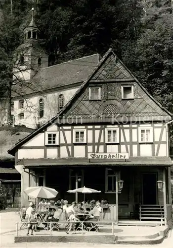 AK / Ansichtskarte Oybin Burgkeller Gaststaette mit Bergkirche Oybin