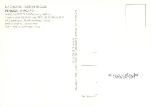 AK / Ansichtskarte Groebming_Steiermark Pension Irmgard Landschaftspanorama Dachstein Tauern Region Groebming_Steiermark