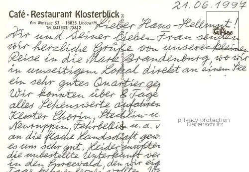AK / Ansichtskarte Lindow_Mark Cafe Restaurant Klosterblick Seeterrasse Lindow Mark