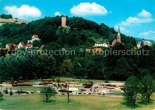 AK / Ansichtskarte Bad_Soden Salmuenster Neuer Kurpark mit Blick zur Stolzenberg Burgruine Bad_Soden Salmuenster