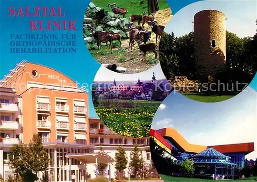 AK / Ansichtskarte Bad_Soden Salmuenster Salztal Klinik Burgruine Stolzenberg Turm Muffel Wildpark Bad_Soden Salmuenster