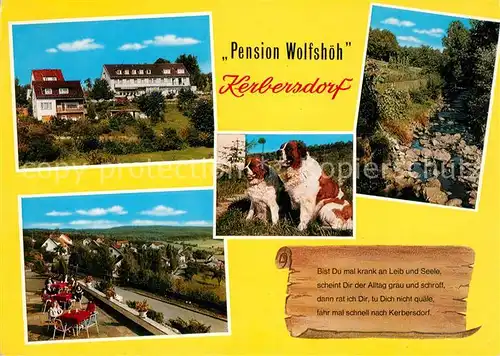 AK / Ansichtskarte Kerbersdorf Pension Wolfshoeh Terrasse Bernhardiner Hunde Bachlauf Natur Gedicht Kerbersdorf