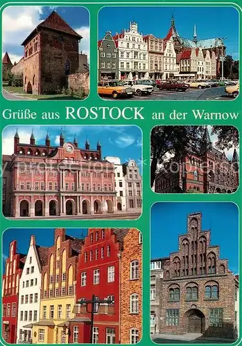 AK / Ansichtskarte Rostock_Mecklenburg Vorpommern Teilansichten Hansestadt Kuhtor Markt Rathaus Staendehaus Wokrenter Strasse Kerkhofhaus Rostock
