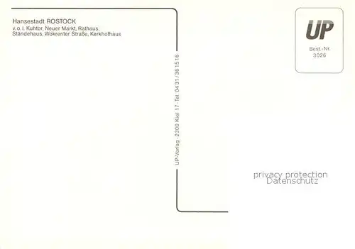 AK / Ansichtskarte Rostock_Mecklenburg Vorpommern Teilansichten Hansestadt Kuhtor Markt Rathaus Staendehaus Wokrenter Strasse Kerkhofhaus Rostock