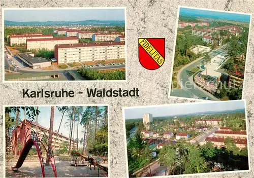 AK / Ansichtskarte Waldstadt_Karlsruhe Fliegeraufnahme Neubauten Spielplatz Waldstadt_Karlsruhe
