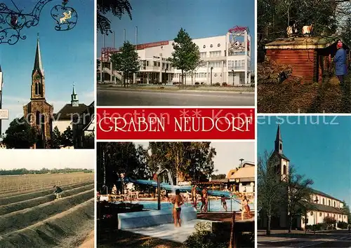 AK / Ansichtskarte Graben Neudorf Kirchen Rathaus Vogelpark Freibad  Graben Neudorf